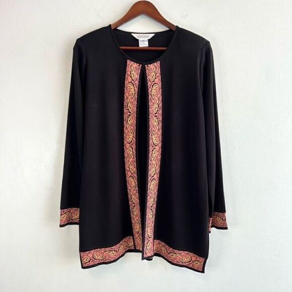 Exclusively Misook Black Pink Paisley Embellished Cardigan Acrylic Size Small - Picture 1 of 9